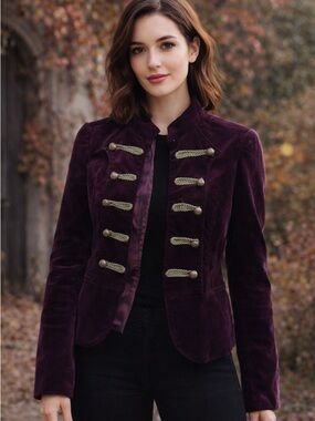 Tea Collection Velvet Military-Style Blazer in Plum